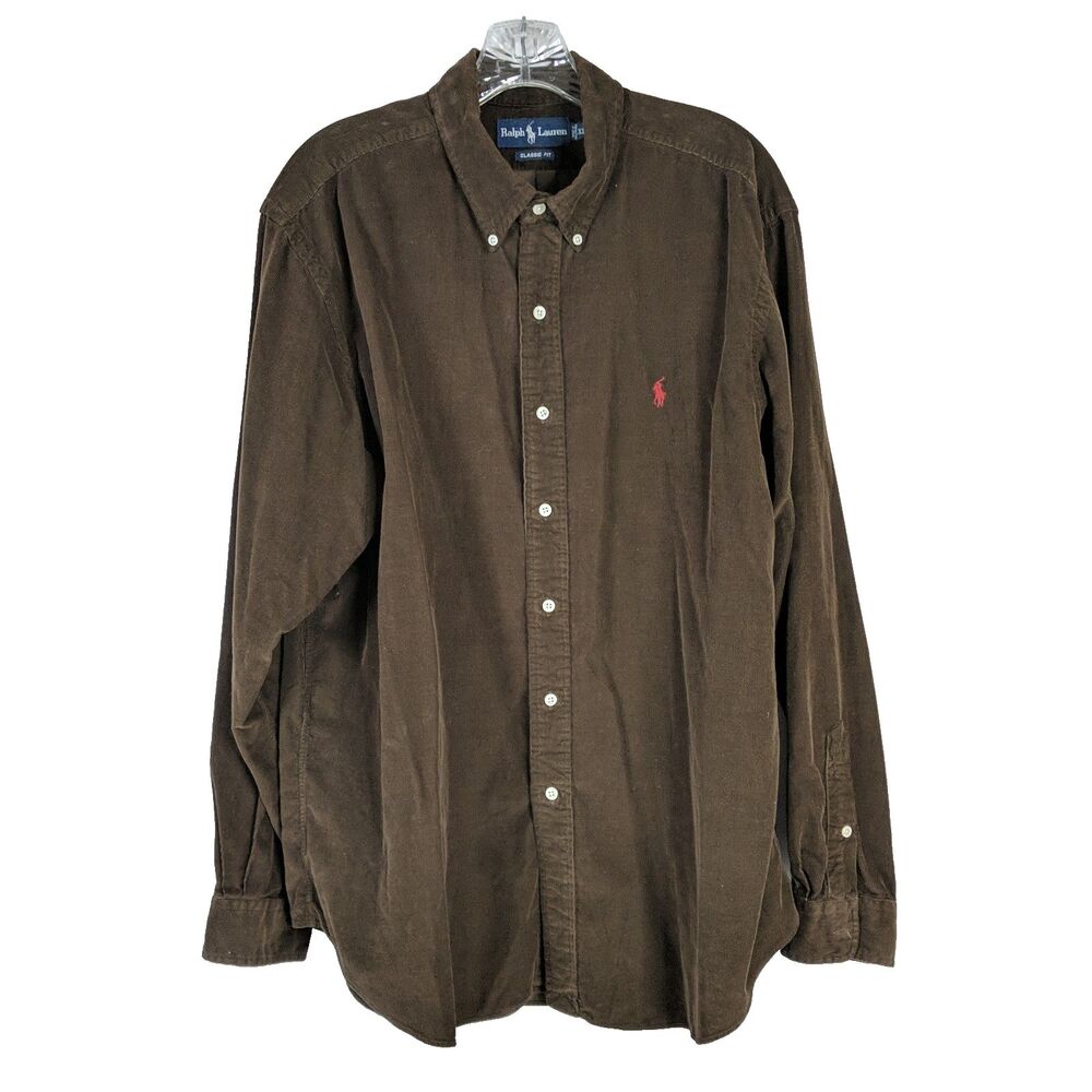 Ralph Lauren Brown Baby Wail Corduroy Button Down Shirt Size XL Classic Fit Red